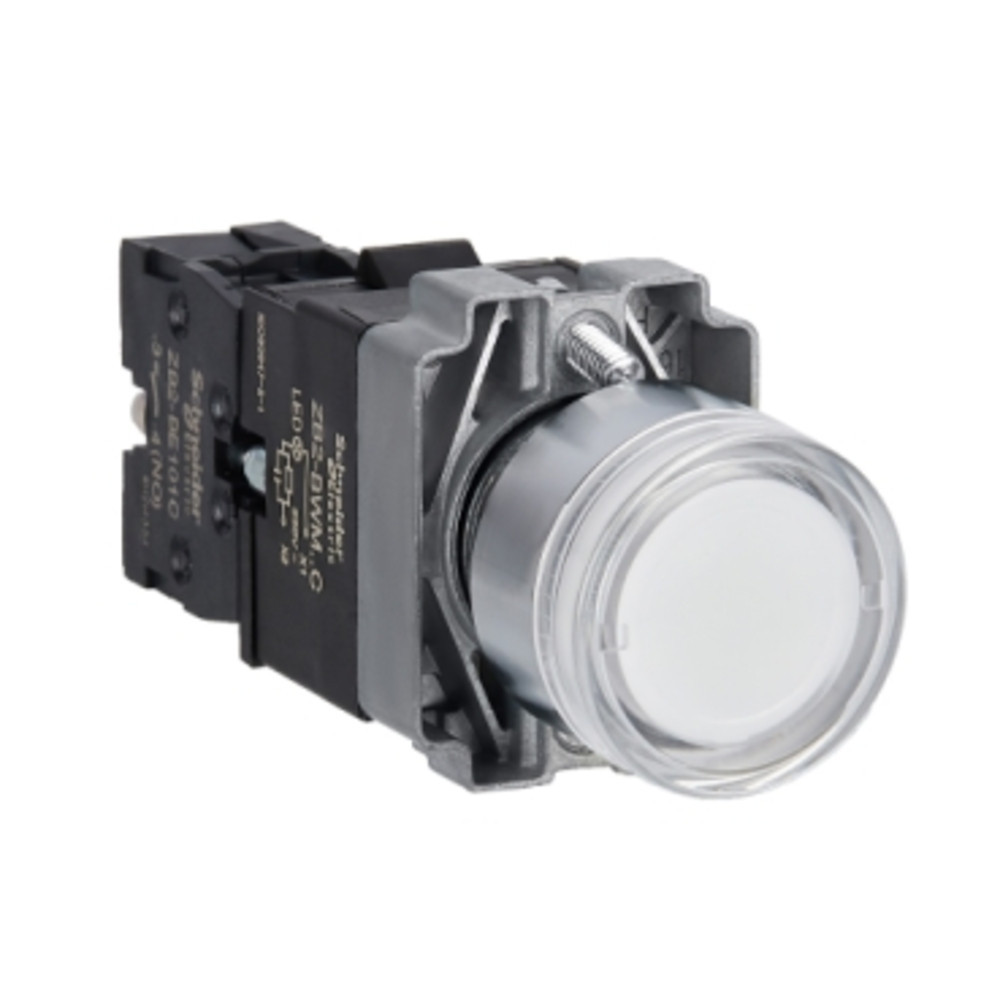 Bouton - poussoir lumineux, métal, encastré, blanc, 22 mm, Easy Harmony XB2 Schneider Electric -
