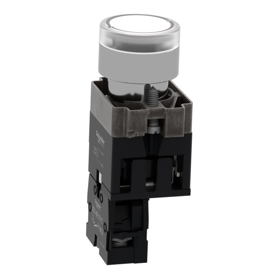 Bouton - poussoir lumineux, métal, encastré, blanc, 22 mm, Easy Harmony XB2 Schneider Electric -