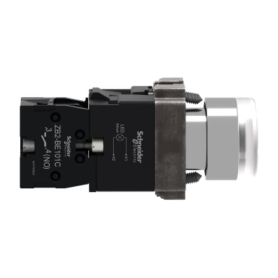 Bouton - poussoir lumineux, métal, encastré, blanc, 22 mm, Easy Harmony XB2 Schneider Electric -