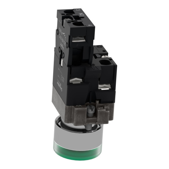 Bouton-poussoir lumineux complet, métal, encastré, vert, 22 mm, 1 NO Easy Harmony XB2 Schneider