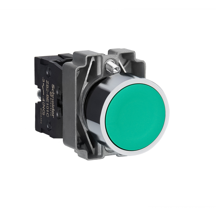 Bouton poussoir, métal, encastré, vert, 22 mm, à rappel par ressort, 1NO Easy Harmony XB2 Schneider