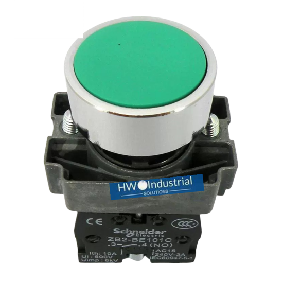 Bouton poussoir, métal, encastré, vert, 22 mm, à rappel par ressort, 1NO Easy Harmony XB2 Schneider
