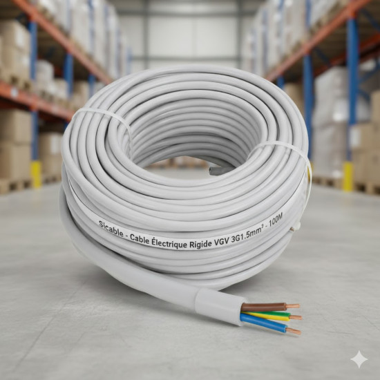 Cable Electrique Rigide VGV 3G1.5mm² rouleau de 100M - Sicable