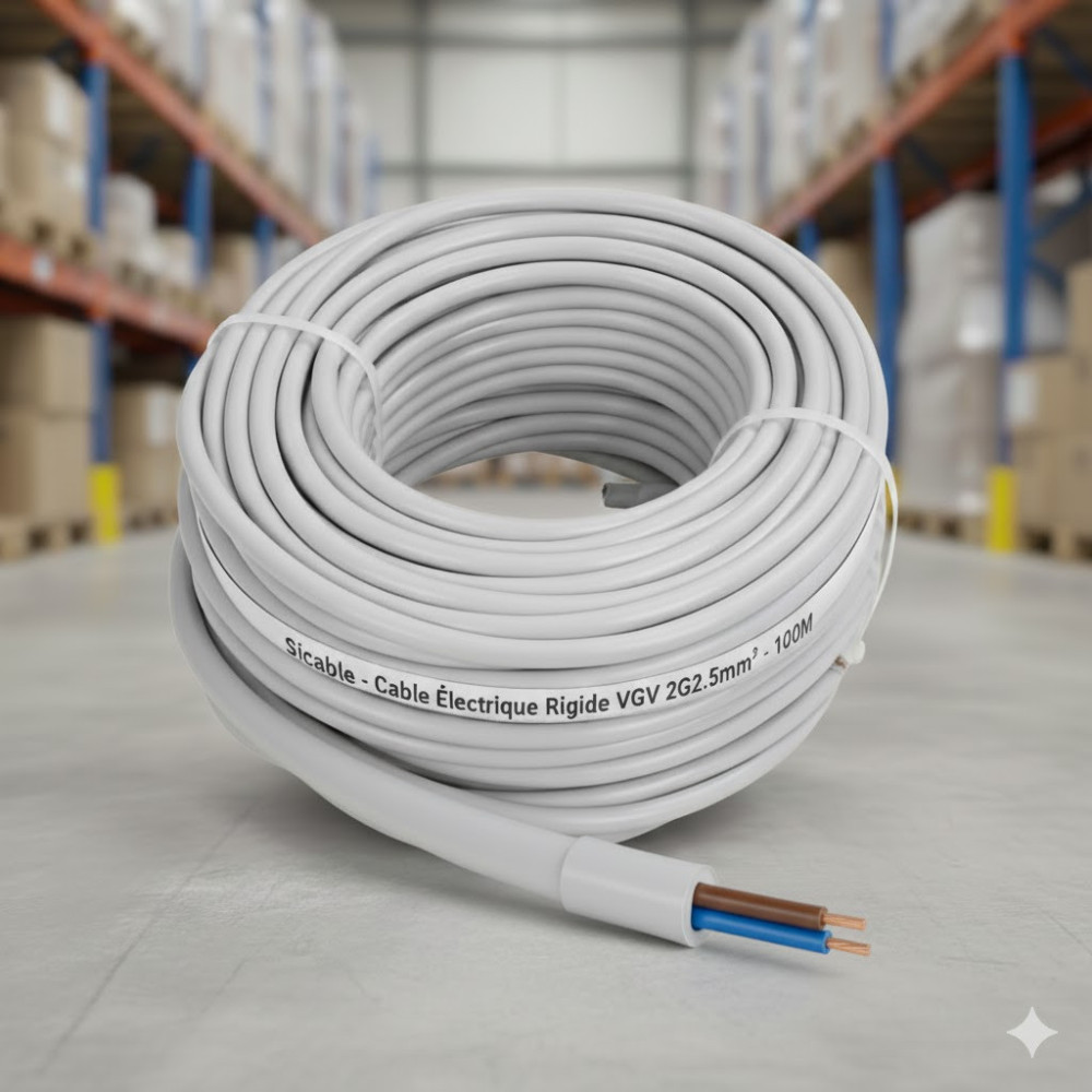 Cable Electrique Rigide VGV 2G2.5mm² rouleau de 100M - Sicable