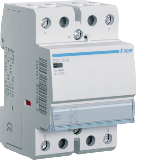 Contacteur modulaire sans commande manuelle 40A, 2F, 230V - Hager - ESC240,Automatisation et