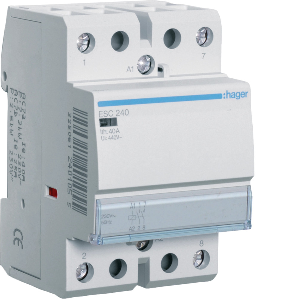 Contacteur modulaire sans commande manuelle 40A, 2F, 230V - Hager - ESC240,Automatisation et