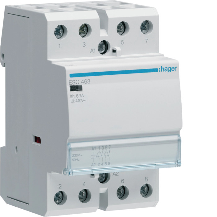 Contacteur modulaire sans commande manuelle 63A, 4F, 230V - Hager - ESC463,Automatisation et
