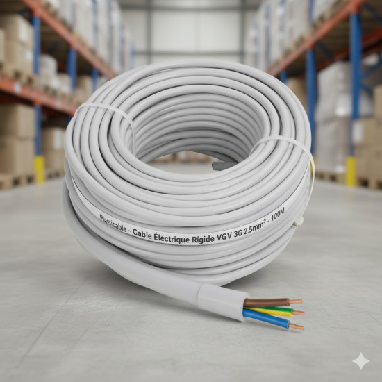 Cable Electrique Rigide VGV 3G2.5mm² rouleau de 100M - plasticable,Câble électrique Plasticable