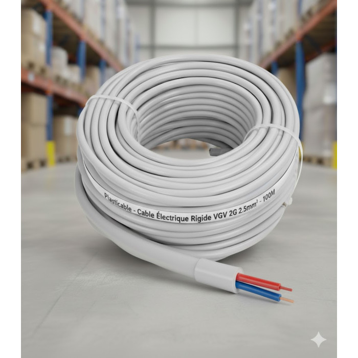 Cable Electrique Rigide VGV 2G2.5mm² rouleau de 100M - Plasticable,Câble électrique Plasticable