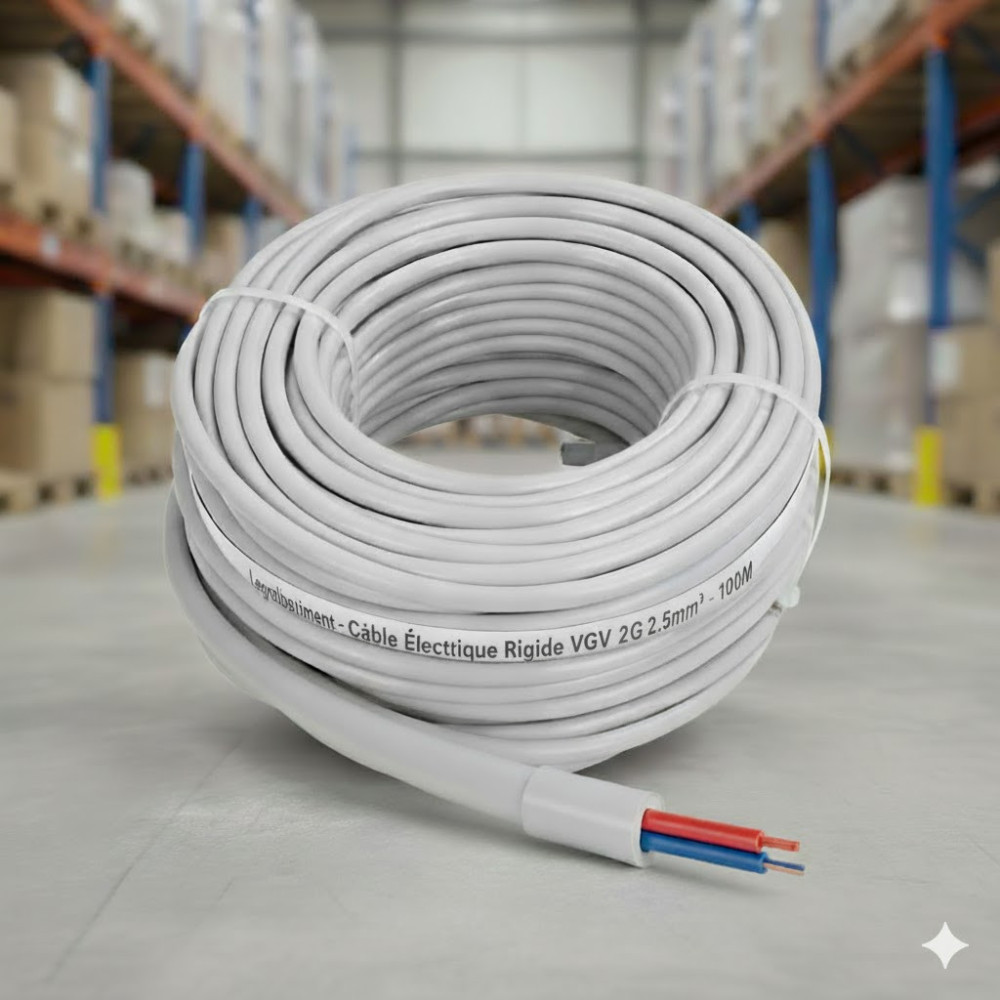 Cable Electrique Rigide VGV 2G2.5mm² rouleau de 100M - Ivoire