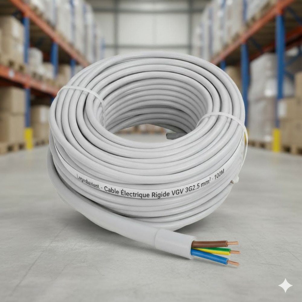 Cable Electrique Rigide VGV 3G2.5mm² rouleau de 100M - Ivoire