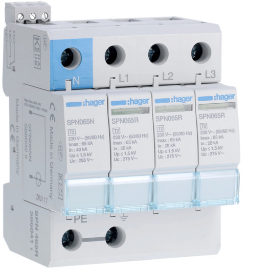 Parafoudre 4P débrochable 40KA type 2 avec voyant fin de vie - Hager - SPN440D,Parafoudre