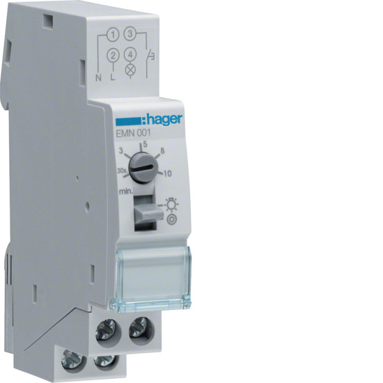 Minuterie simple temporisation - Hager - EMN001,Bouton poussoir, interrupteur et voyant lumineux