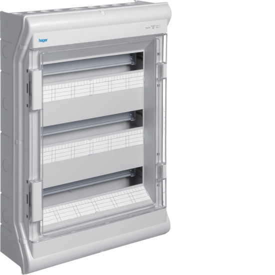 Coffret de distribution étanche vector IP55, 3 rangées 54 modules 602x418x151mm - Hager -