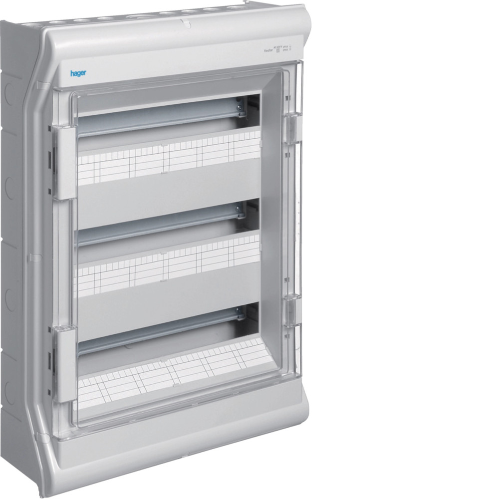Coffret de distribution étanche vector IP55, 3 rangées 54 modules 602x418x151mm - Hager -