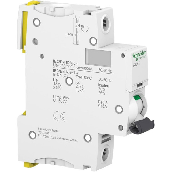 Disjoncteur miniature (MCB), 1P, 10 A, courbe C, 6 000 A, 10 kA