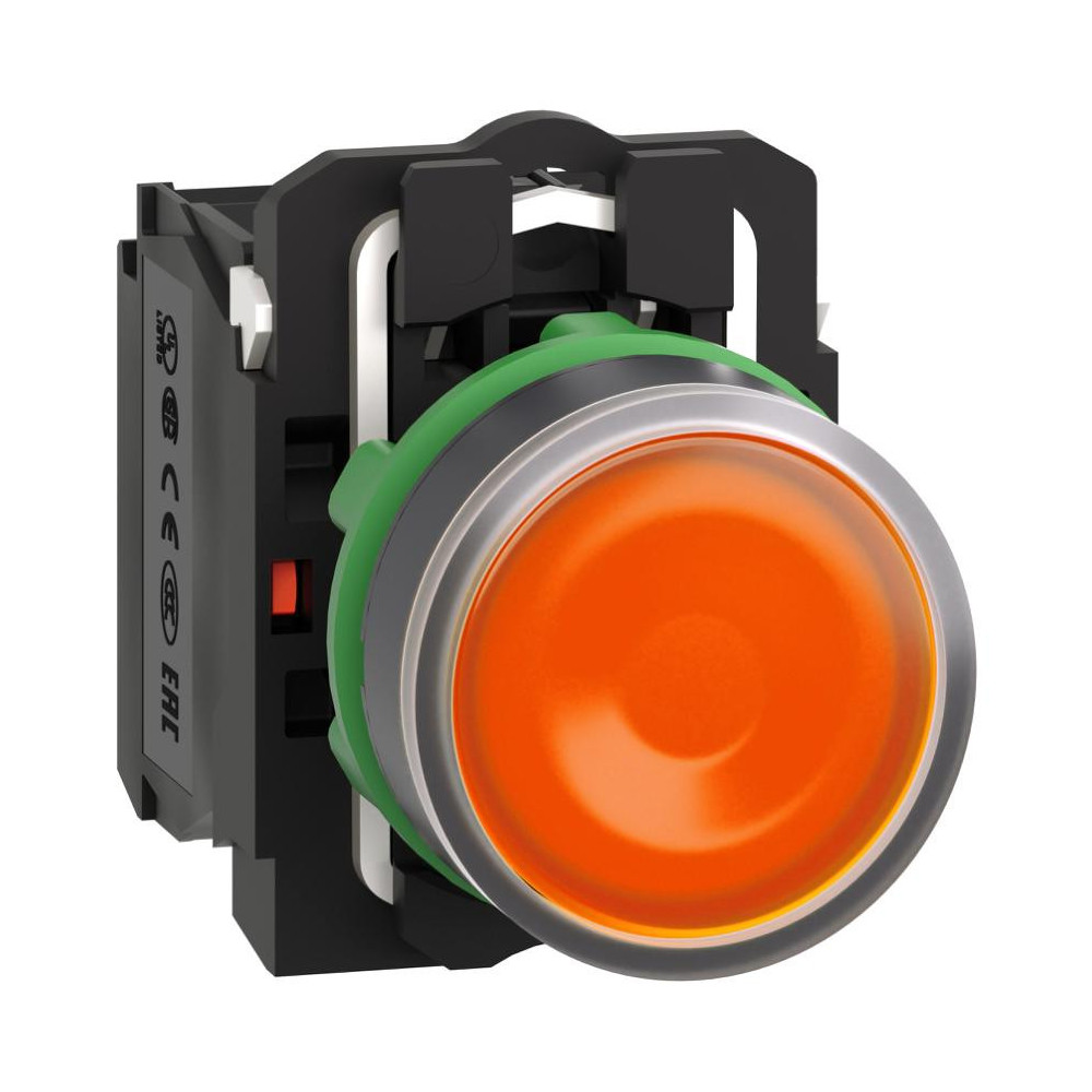 Bouton-poussoir lumineux orange Ø22 - impulsion - 240 V - 1O+1F Harmony XB5 Schneider Electric -