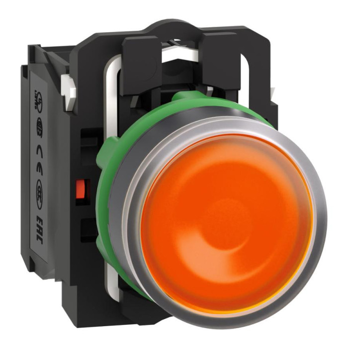Bouton-poussoir lumineux orange Ø22 - impulsion - 240 V - 1O+1F Harmony XB5 Schneider Electric -