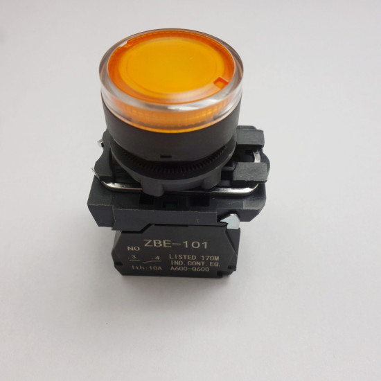 Bouton-poussoir lumineux orange Ø22 - impulsion - 240 V - 1O+1F Harmony XB5 Schneider Electric -