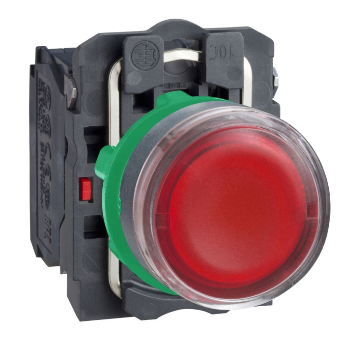 Bouton - poussoir lumineux rouge Ø22 - impulsion - 240 V - 1O+1F, Harmony XB5 Schneider Electric -