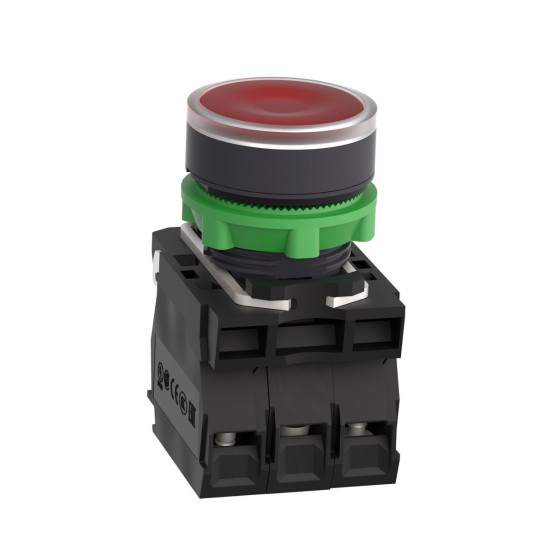 Bouton - poussoir lumineux rouge Ø22 - impulsion - 240 V - 1O+1F, Harmony XB5 Schneider Electric -