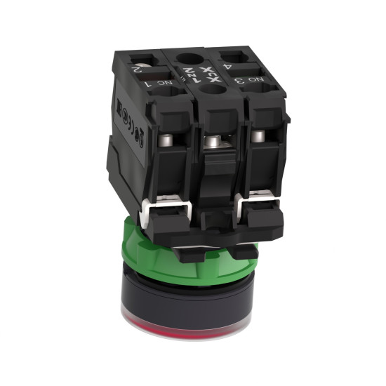 Bouton - poussoir lumineux rouge Ø22 - impulsion - 240 V - 1O+1F, Harmony XB5 Schneider Electric -