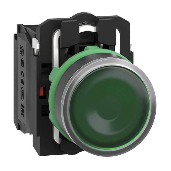 Bouton poussoir lumineux vert Ø22 - impulsion - 240 V - 1O+1F, Harmony XB5 Schneider Electric -