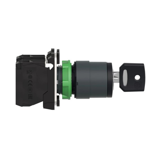 Bouton à clé 455 - Ø22 - 3 pos fix - retr C - 2F - vis étrier, Harmony XB5 Schneider Electric -