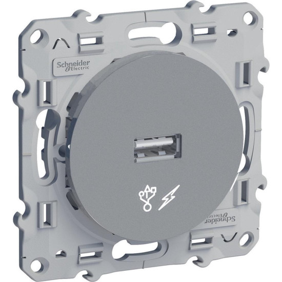 Prise alimentation USB 5V - aluminium Odace Schneider Electric - S530408,Prise Schneider Electric