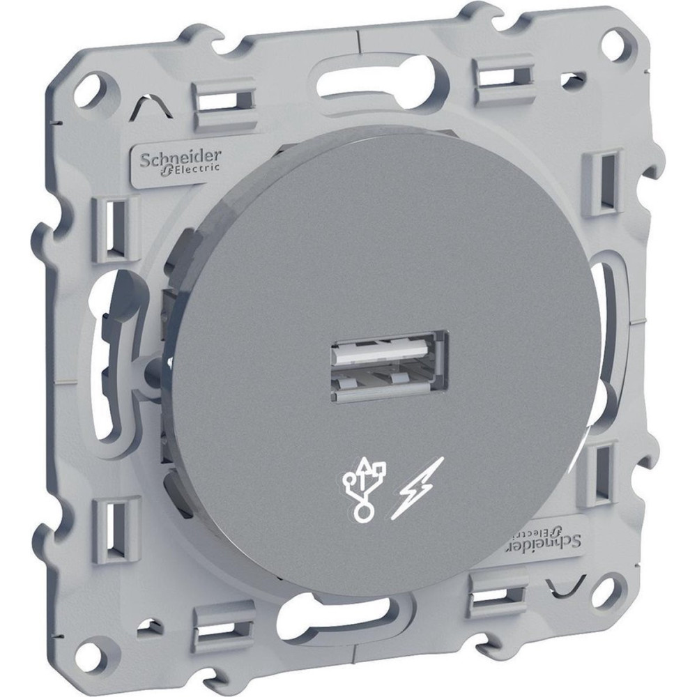 Prise alimentation USB 5V - aluminium Odace Schneider Electric - S530408,Prise Schneider Electric