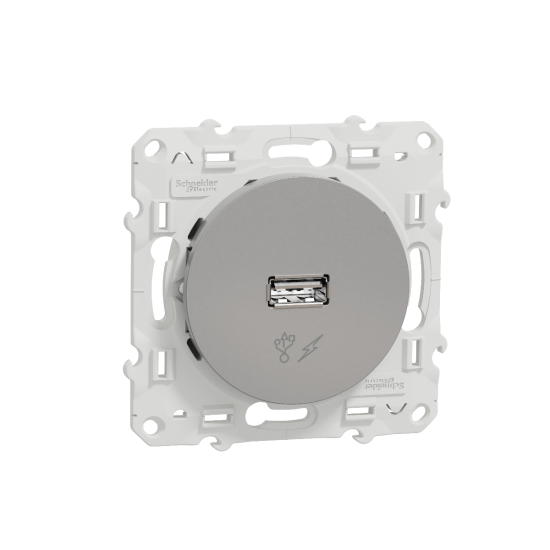 Prise alimentation USB 5V - aluminium Odace Schneider Electric - S530408,Prise Schneider Electric
