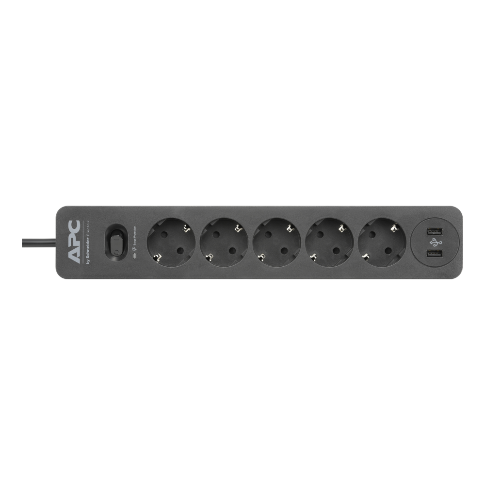 Multiprises parasurtenseur - 5 prises GR 16A - 2 USB - 230V - noir SurgeArrest Essential Schneider