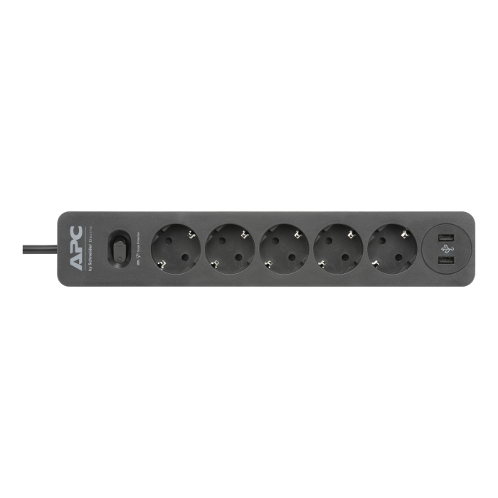 Multiprises parasurtenseur - 5 prises GR 16A - 2 USB - 230V - noir SurgeArrest Essential Schneider