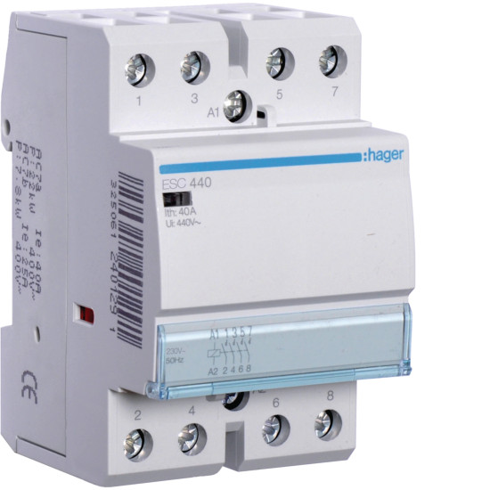 Contacteur modulaire sans commande manuelle 40A - 4F - 230V - HAGER - ESC440,Automatisation et