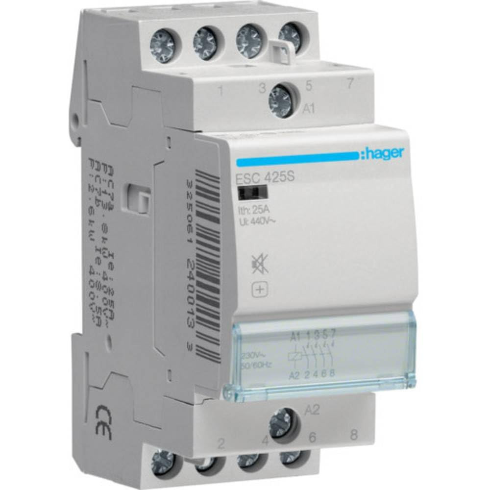 Contacteur modulaire sans commande manuelle 25A - 4F - 230V - HAGER - ESC425,Automatisation et
