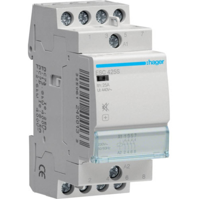 Contacteur modulaire sans commande manuelle 25A - 4F - 230V - HAGER - ESC425,Automatisation et