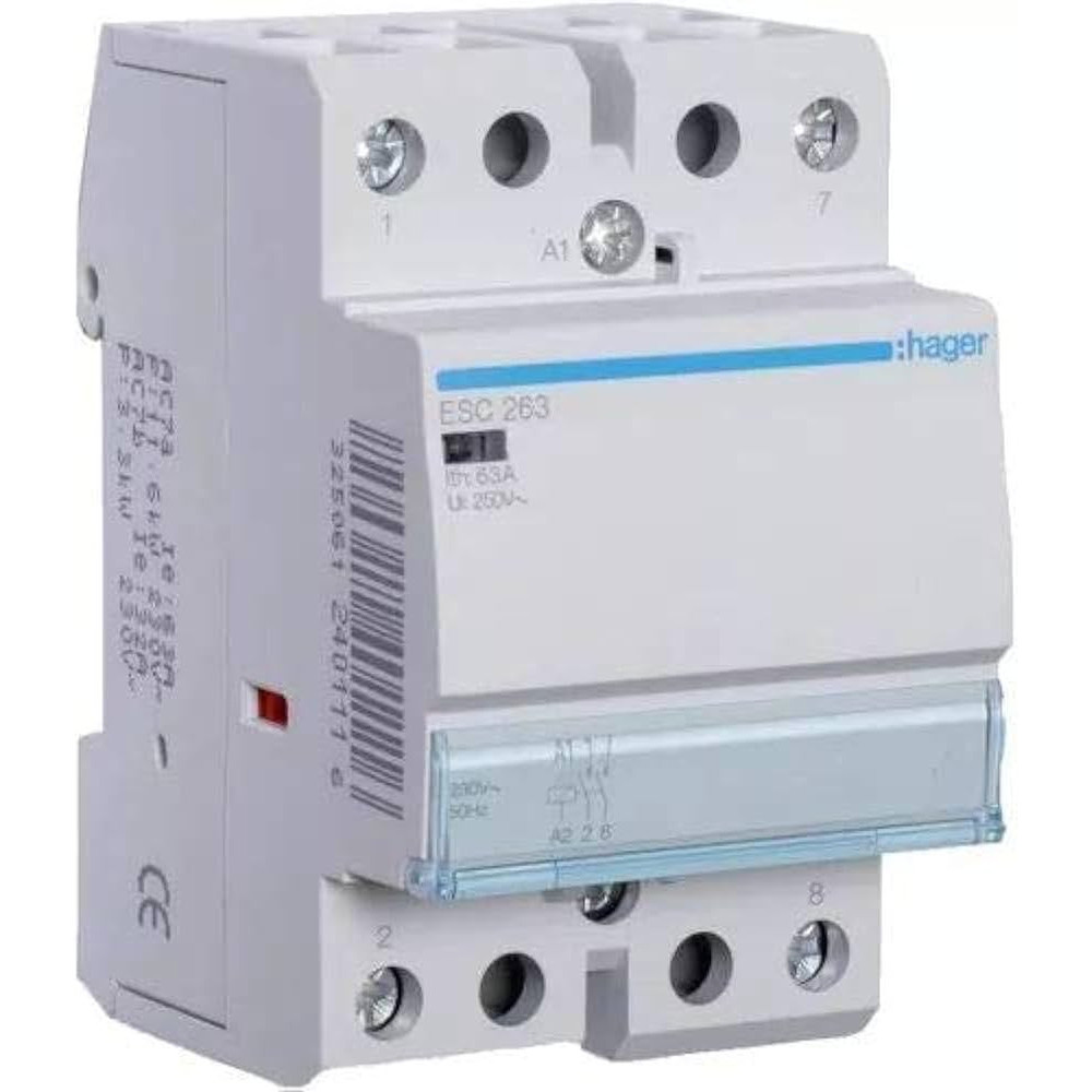 Contacteur modulaire sans commande manuelle 63A - 2F - 230V - HAGER - ESC263,Automatisation et