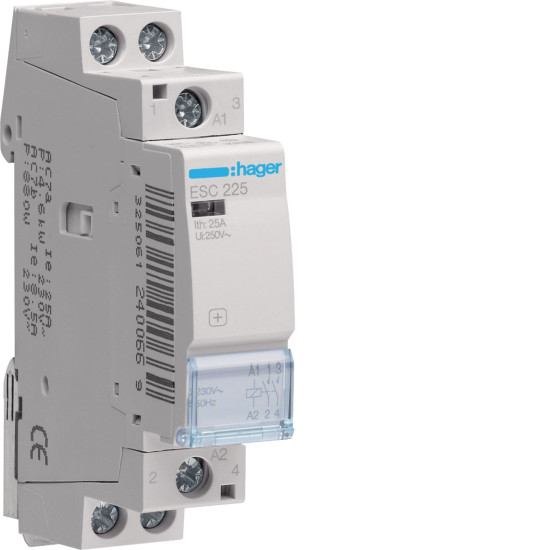 Contacteur modulaire 25A - 2F - 230V - HAGER - ESC225,Automatisation et contrôle industriels Hager