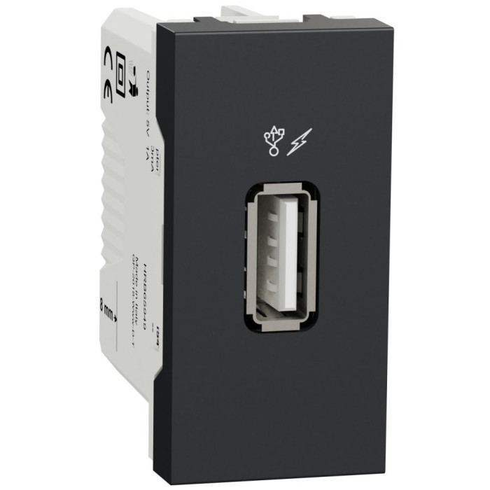 Chargeur USB - 5Vcc - 1A - 1 module - Anthracite - mécanisme seul - New Unica Schneider Electric -