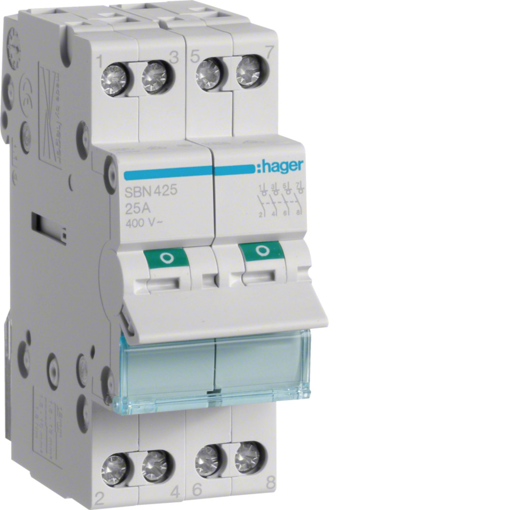 Interrupteur sectionneur 25A 250V 4P 2 modules - HAGER - SBN425,Bouton poussoir, interrupteur et