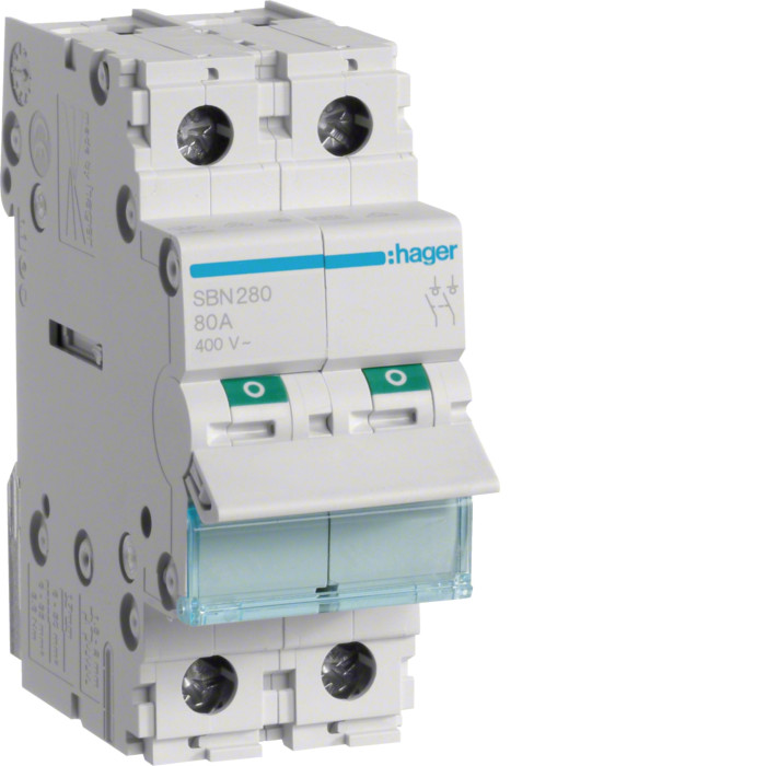 Interrupteur sectionneur 80A 2P 2 modules - HAGER - SBN280