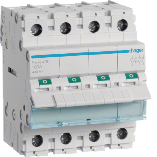 Interrupteur modulaire 4 pôles 100A - HAGER - SBN490,Bouton poussoir, interrupteur et voyant