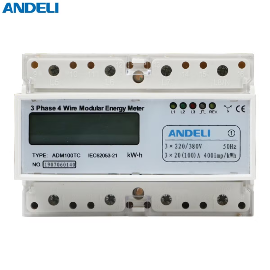 COMPTEUR D’ÉNERGIE 3PH 20 -100A LCD 380V SUR RAIL - ANDELI -