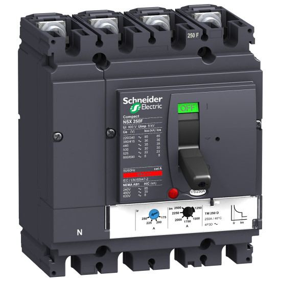 Disjoncteur + déclencheur magnéto-thermique TMD - 250A - 4P4d, Compact NSX250F Schneider Electric -
