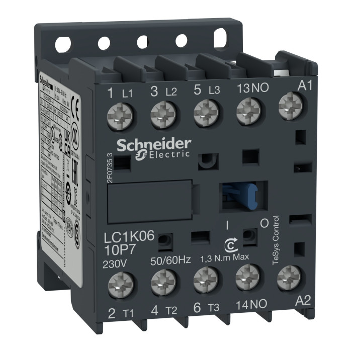 Contacteur - 3P - AC-3 440V - 9A - bobine 230Vca, TeSys LC1K Schneider Electric -