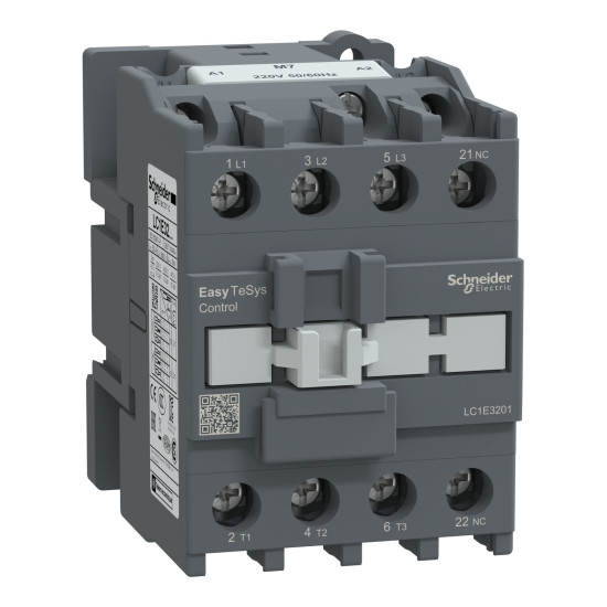 Contacteur, LC1E, triphasé (3NO), ≤ 440 V, 32 A, 220 V AC, 50/60 Hz, Easy TeSys Schneider Electric