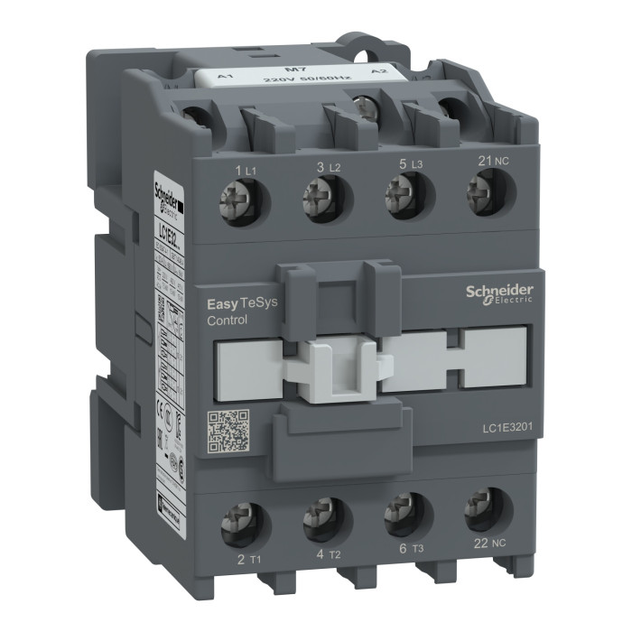 Contacteur, LC1E, triphasé (3NO), ≤ 440 V, 32 A, 220 V AC, 50/60 Hz, Easy TeSys Schneider Electric