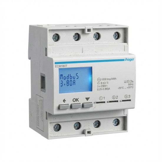 Compteur d'énergie monophasé direct 3x80A 4M MODBUS - HAGER -