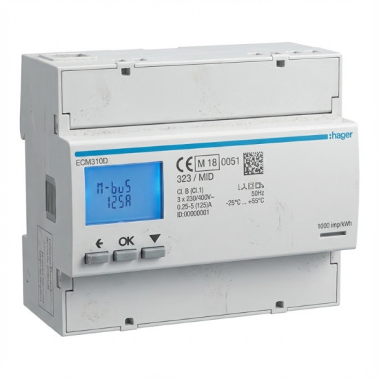 Compteur d'énergie triphasé direct 125A 6M MBUS MID - HAGER -