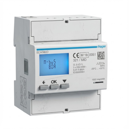 Compteur d'énergie triphasé direct 80A 4M MBUS MID - HAGER -